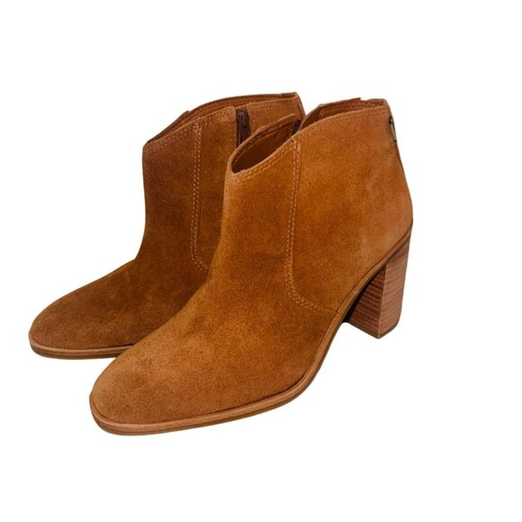Lucky Brand Pellyon Suede Ankle Boot Stacked Block Heel Side Zipper 8 Retro Boho - Picture 3 of 14